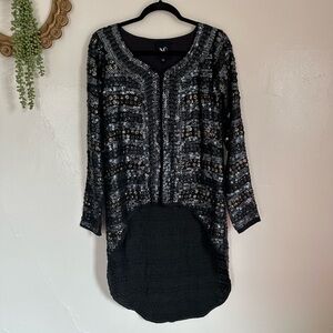 NÜ Denmark Black Sequin High-Low Hem Top, XS